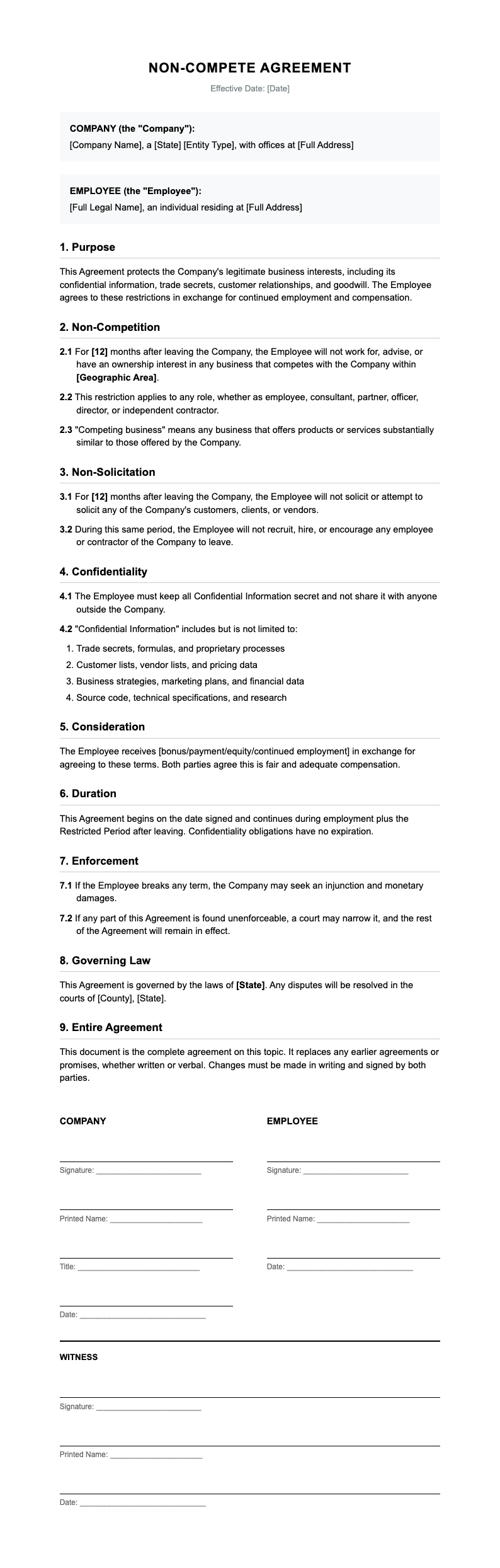 Plain Legal Non Compete Agreement